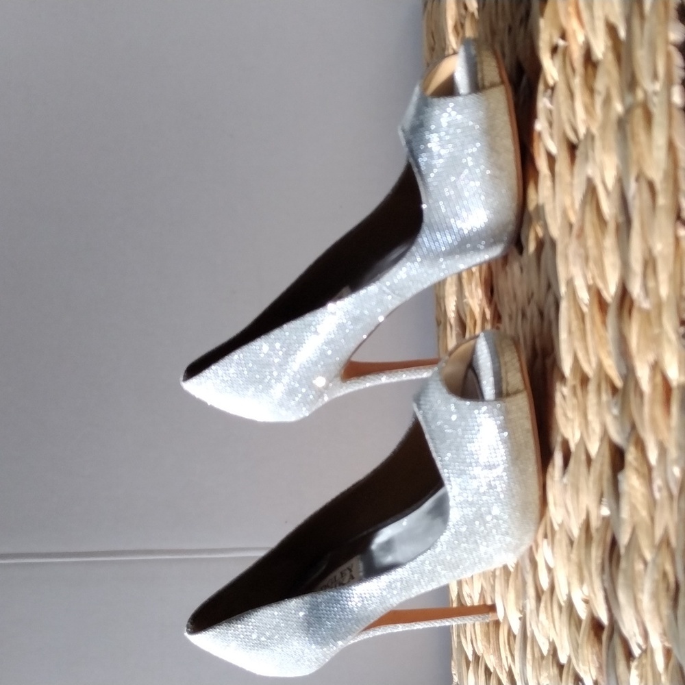 Badgley Mischka  silver sequence high heels  8